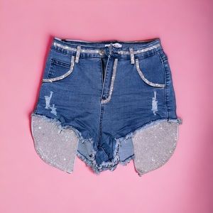 Rhinestone Stretchy Denim Shorts